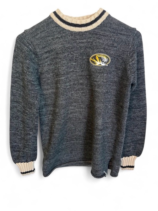 Renu Sweaters - Missouri Tigers Gray Crewneck Sweater with Contrast Trim and Tiger Emblem